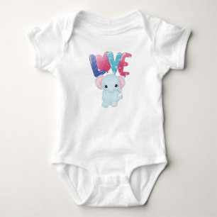 CUTE LITTLE BLUE ELEPHANT WITH LOVE BABY BODYSUIT