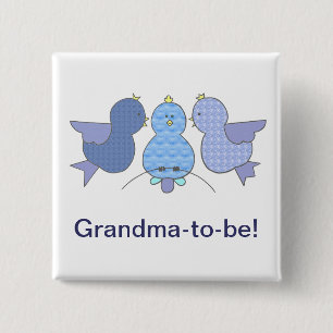 Cute Little Blue Grandma to be,  Birds Baby Shower 2 Inch Square Button