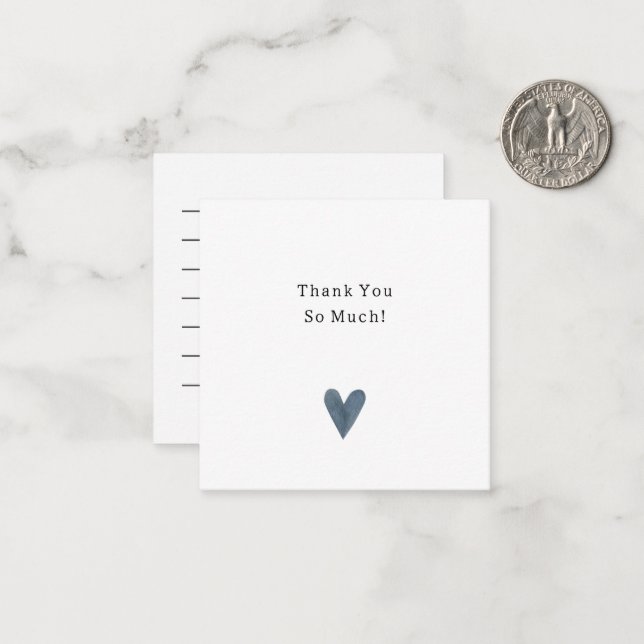 Cute Little Blue Heart Thank You Card (Front/Back In Situ)