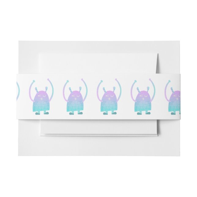 Cute Little Blue Monster Invitation Belly Band (Front Example)