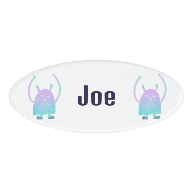 Cute Little Blue Monster Name Tag (Front)