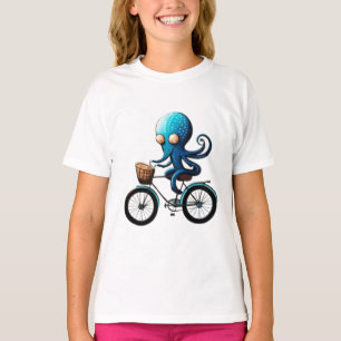Cute little blue octopus on a bicycle T-Shirt