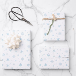 Cute Little Blue Snowflakes Wrapping Paper Sheet