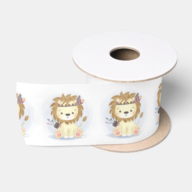 Cute Little Boho Lion Baby Shower Satin Ribbon (Spool)
