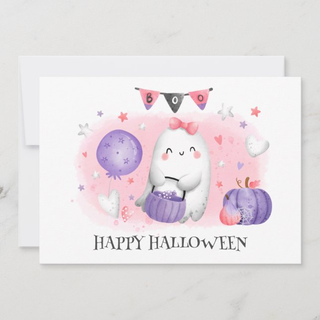 Cute Little Boo Baby Ghost Halloween Card (Front)