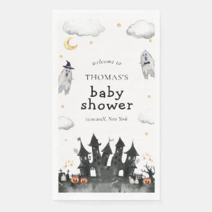 Cute Little Boo Ghost House Baby Shower Welcome Napkin