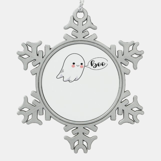 Cute Little Boo Graphic Cool Aesthetic Snowflake Pewter Christmas Ornament (Front)