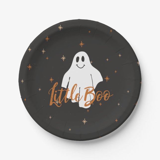 Cute Little Boo Halloween Baby Shower Paper Plates (Front)