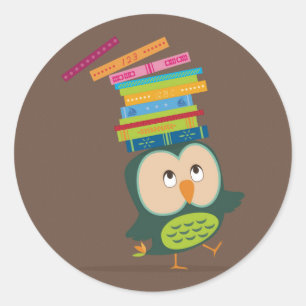 Cute little book owl classic round sticker