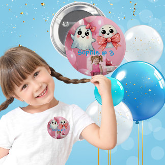 Cute Little Bow Ghost Halloween Birthday Photo 2 Inch Round Button