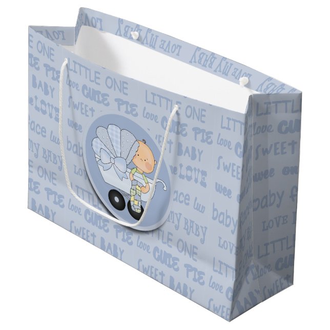 Cute Little Boy Baby In Buggy New Baby Large Gift Bag (Front Angled)