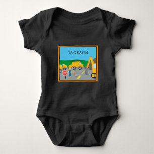 Cute Little Boy Construction Vehicle Monogrammed Baby Bodysuit