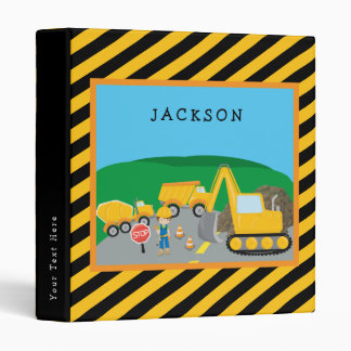 Cute Little Boy Construction Vehicle Monogrammed Binder