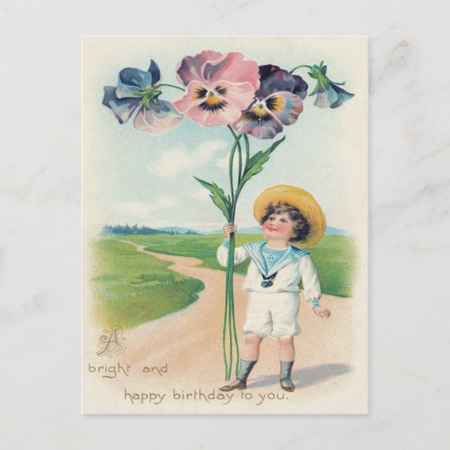 Cute Little Boy Pansy Pansies Postcard (Front)
