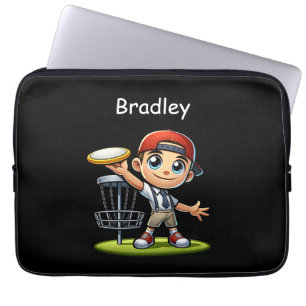 Cute Little Boy Playing Disc Golf Personalized Laptop Sleeve