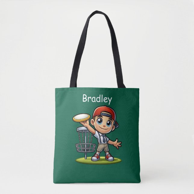 Cute Little Boy Playing Disc Golf Personalized Tote Bag (Front)