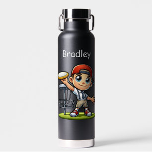 Cute Little Boy Playing Disc Golf Personalized Water Bottle