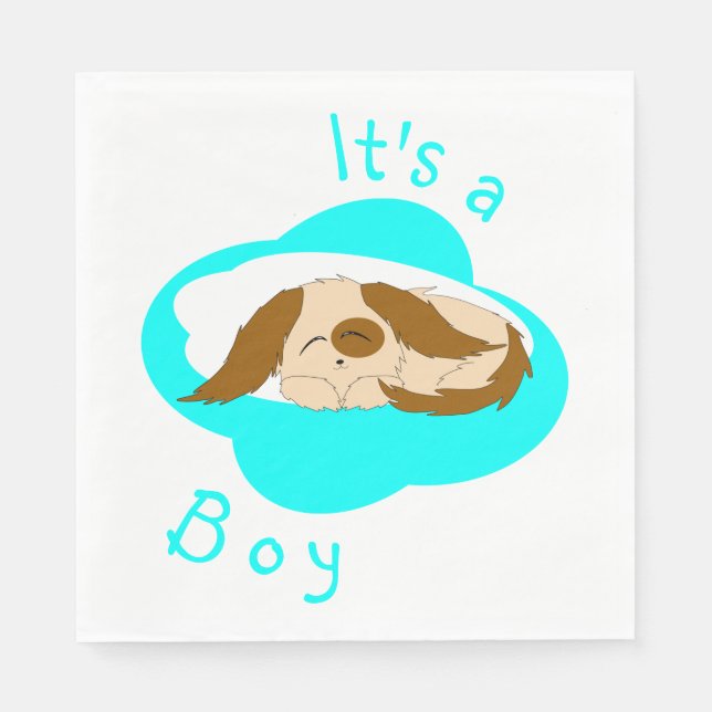 Cute Little Boy Sleepy Puppy Dog Baby Shower Napkin (Front)