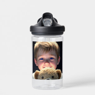 Cute Little Boy with Teddy Bear Water Bottle