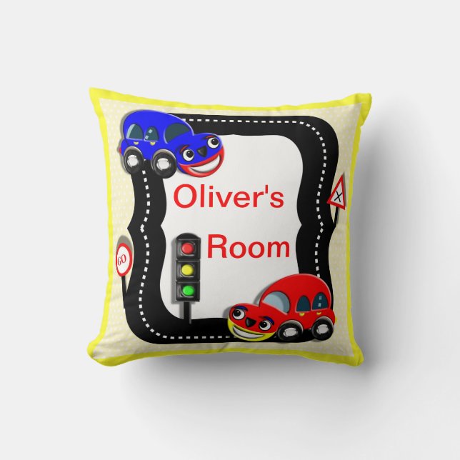 Cute Little Boys Car Theme Picture Throw Pillow (Front)