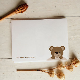 Cute Little Brown Bear Kids Name Stationery Card