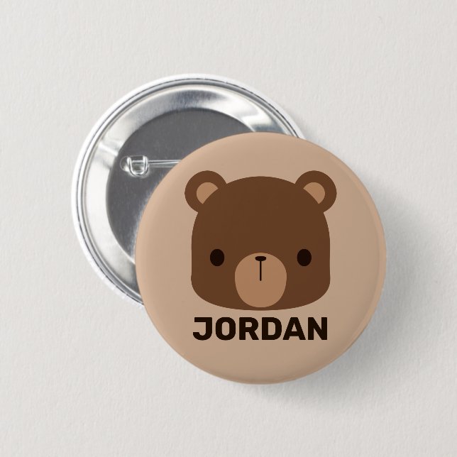 Cute Little Brown Bear with Personalized Name 2 Inch Round Button (Front & Back)