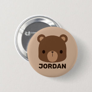 Cute Little Brown Bear with Personalized Name 2 Inch Round Button