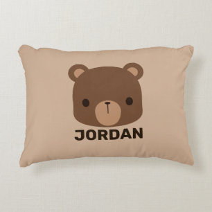 Cute Little Brown Bear with Personalized Name Accent Pillow