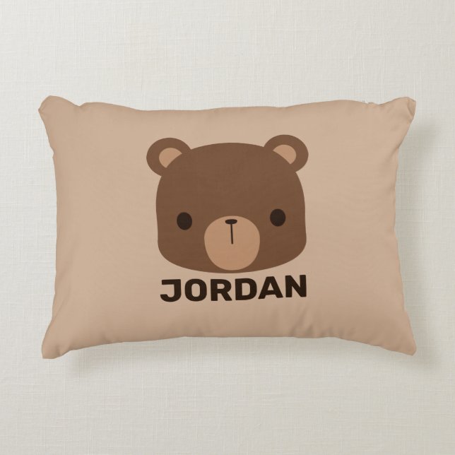 Cute Little Brown Bear with Personalized Name Accent Pillow (Front)