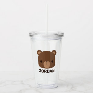 Cute Little Brown Bear with Personalized Name Acrylic Tumbler