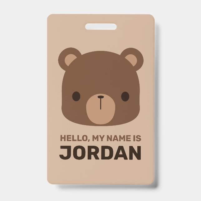 Cute Little Brown Bear with Personalized Name Badge (Front)