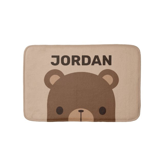 Cute Little Brown Bear with Personalized Name Bath Mat (Front)
