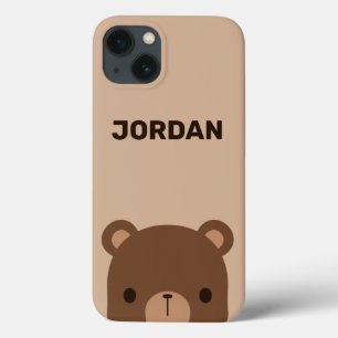 Cute Little Brown Bear with Personalized Name iPhone 13 Case