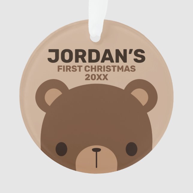 Cute Little Brown Bear with Personalized Name Cera Ornament (Front)