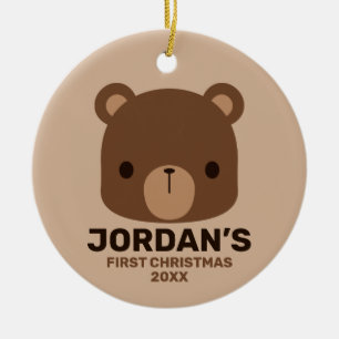 Cute Little Brown Bear with Personalized Name Ceramic Ornament