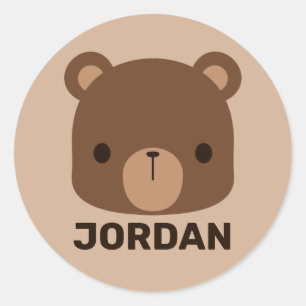Cute Little Brown Bear with Personalized Name Classic Round Sticker