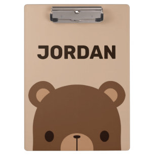Cute Little Brown Bear with Personalized Name Clipboard