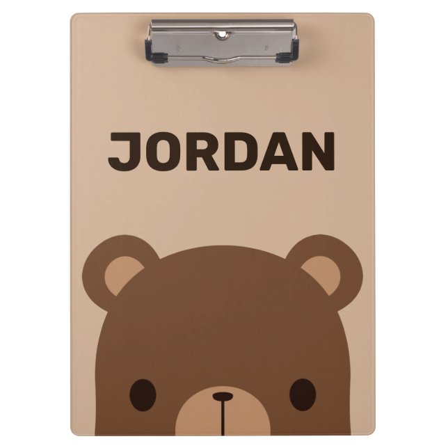 Cute Little Brown Bear with Personalized Name Clipboard (Front)