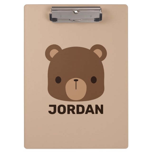 Cute Little Brown Bear with Personalized Name Clipboard (Front)