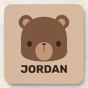 Cute Little Brown Bear with Personalized Name Coaster