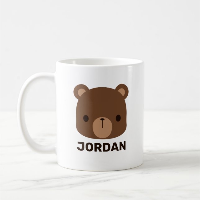 Cute Little Brown Bear with Personalized Name Coffee Mug (Left)
