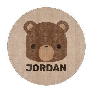 Cute Little Brown Bear with Personalized Name Cutting Board