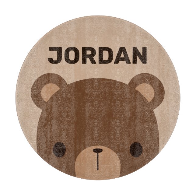 Cute Little Brown Bear with Personalized Name Cutting Board (Front)