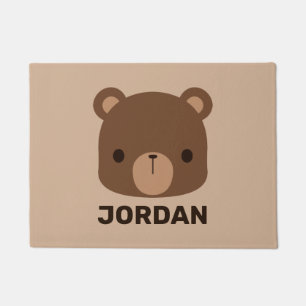 Cute Little Brown Bear with Personalized Name Doormat