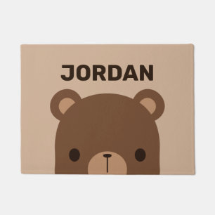 Cute Little Brown Bear with Personalized Name Doormat