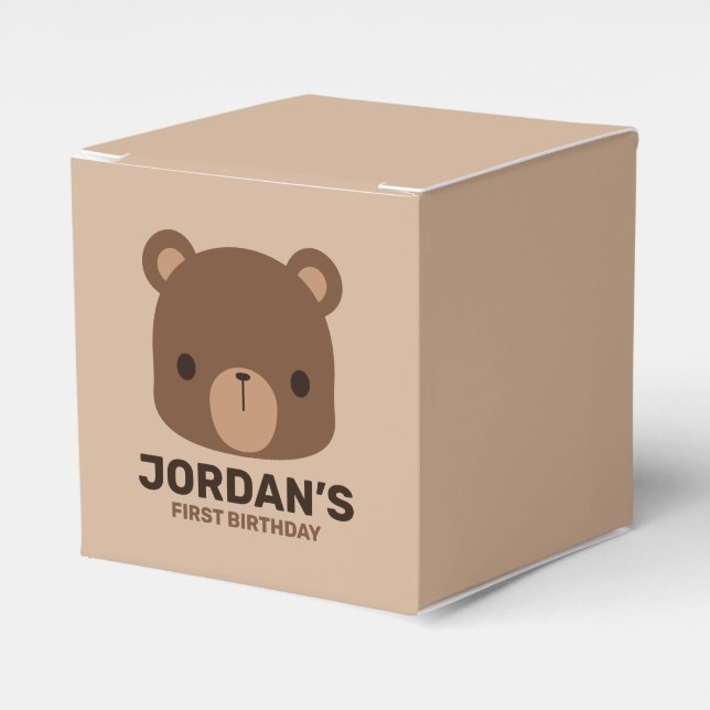 Cute Little Brown Bear with Personalized Name Favor Box (Front Side)