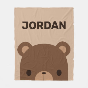 Cute Little Brown Bear with Personalized Name Flee Fleece Blanket