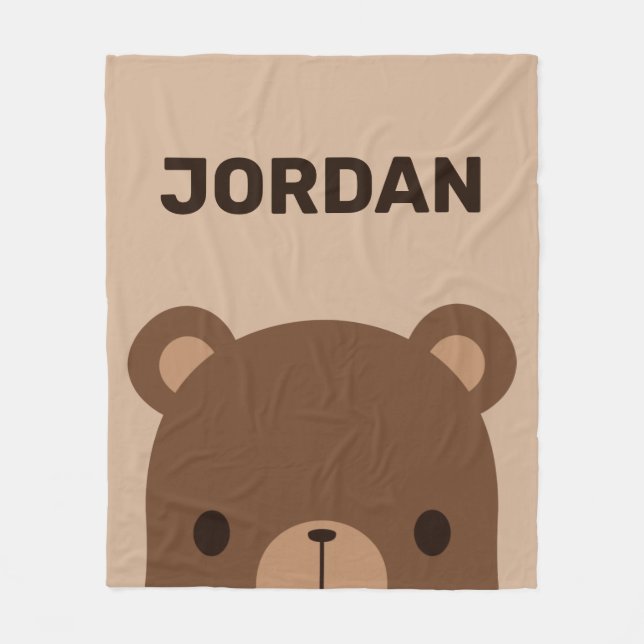 Cute Little Brown Bear with Personalized Name Flee Fleece Blanket (Front)