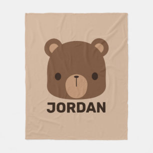 Cute Little Brown Bear with Personalized Name Fleece Blanket