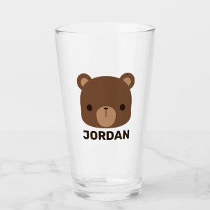 Cute Little Brown Bear with Personalized Name Glass